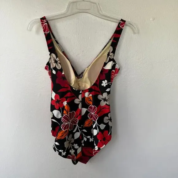 Miraclesuit floral one-piece swimsuit red black floral size 10